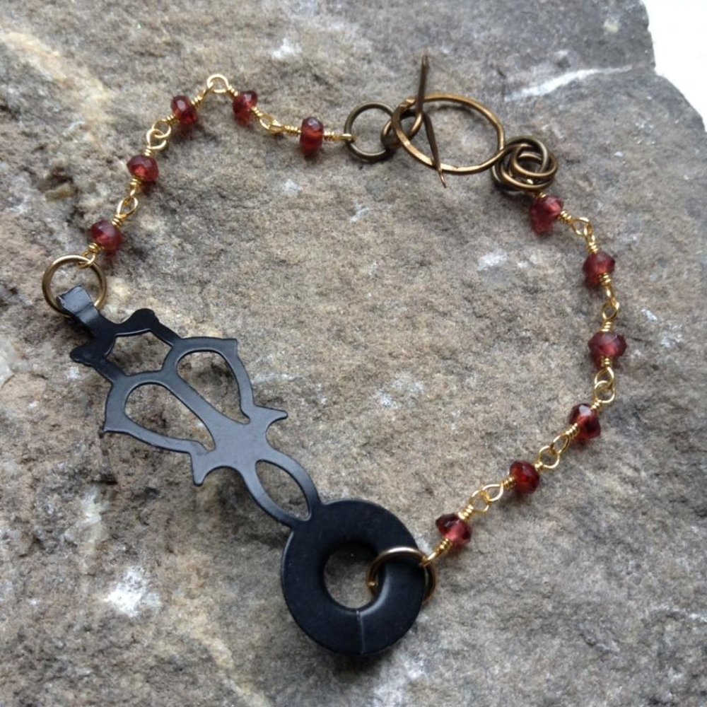 Clockwork Garnet Steampunk Bracelet